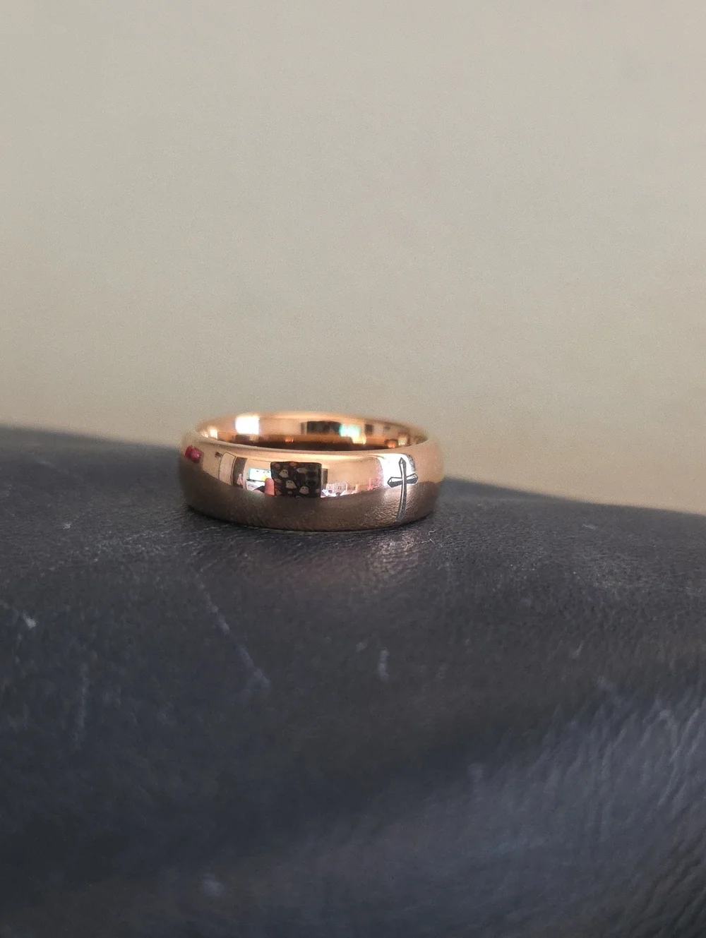 Men's Gold Tone Dome Ring with Center Cross Accent